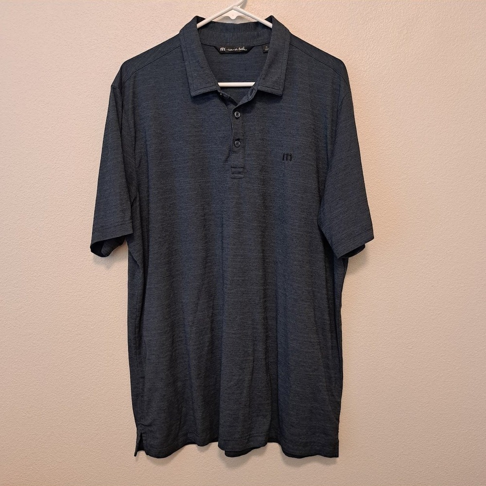 TravisMathew Mens XL Navy Blue Heathered Short Sleeve Golf Polo Shirt RN 123280
